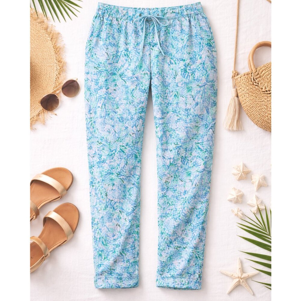 Lilly Pulitzer Taron Pull On Linen Pants Small Surf Blue Soleil It On Me Resort